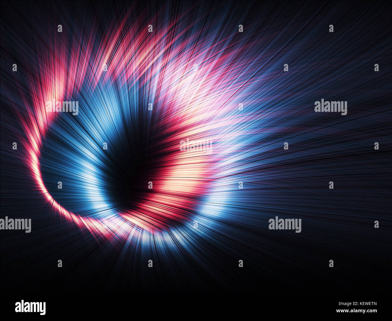 Abstract digital background. Glowing rings of red and blue rays ...
