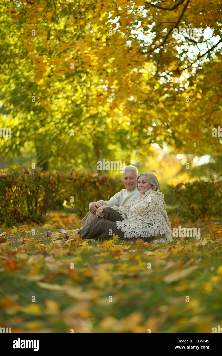 Senior couple relaxing in park Stock Photo - Alamy