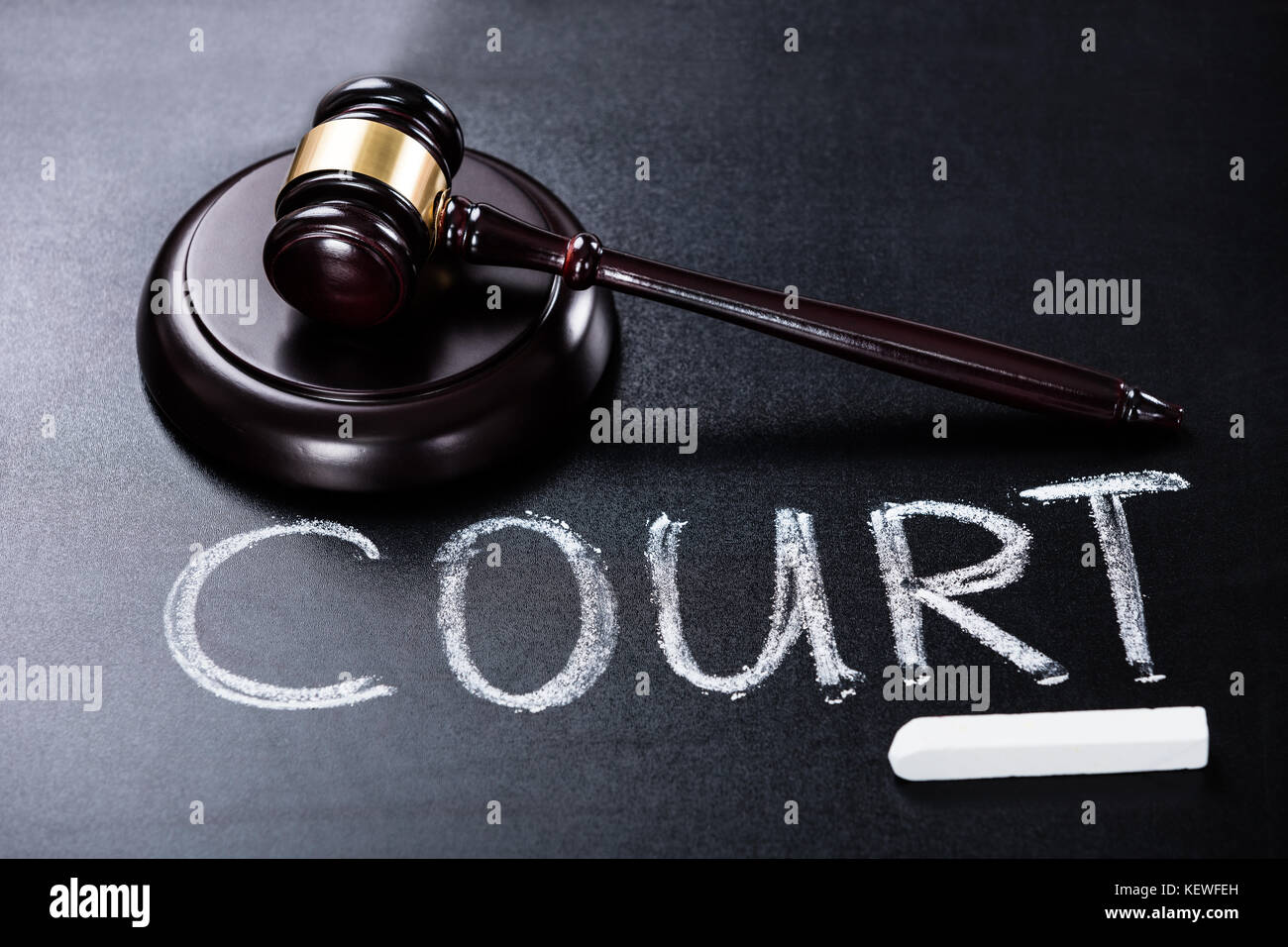 High Angle View Of Court Concept With Gavel On Blackboard Stock Photo