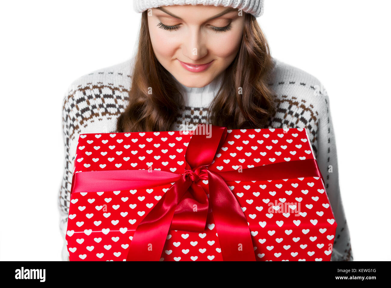 Gorgeous girl holding beautifuly wrapped presents, xmas concept Stock ...