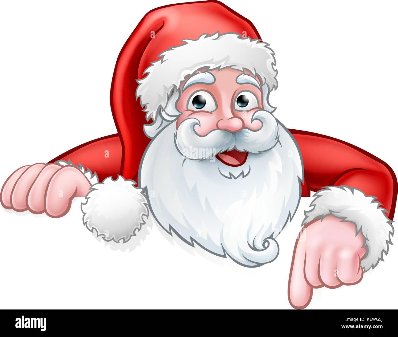 Santa Cartoon Pointing Down from Behind Sign Stock Vector