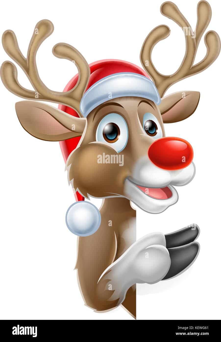 Santa Hat Reindeer Pointing from Behind Sign Stock Vector
