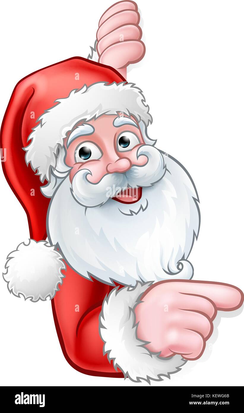Santa Cartoon Pointing from Behind Sign Stock Vector
