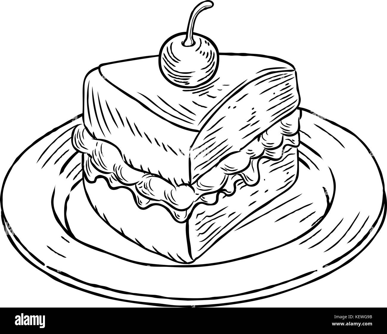 Cake Slice Vintage Retro Woodcut Style Stock Vector