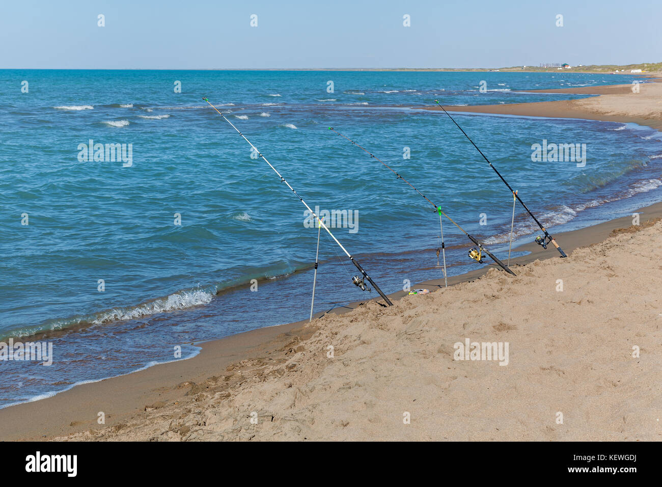 Fishing rods on the beach Stock Photo Alamy