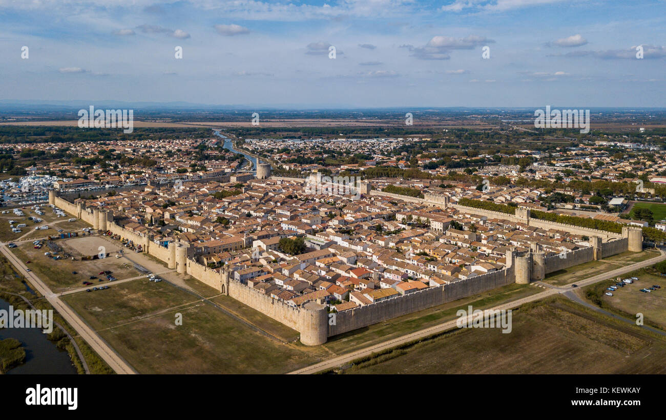Aerial view of AiguesMortes walled city in France Stock Photo Alamy