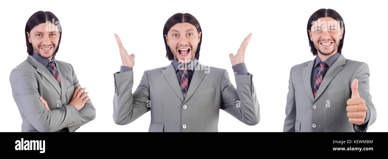Young businessman in gray suit isolated on white Stock Photo - Alamy