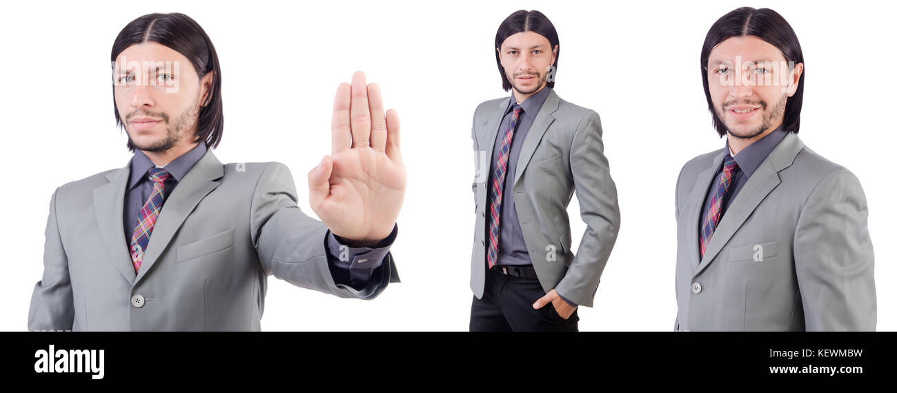 Young businessman in gray suit isolated on white Stock Photo - Alamy