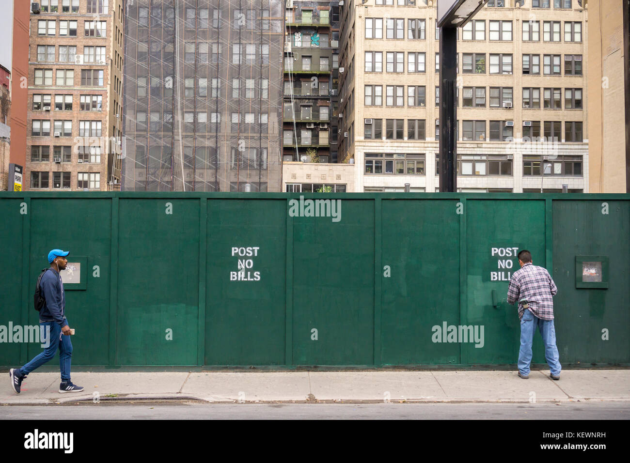 Post No Bills is posted on a  construction shed in the Chelsea neighborhood of New York on Friday, October 13, 2017. (© Richard B. Levine) Stock Photo