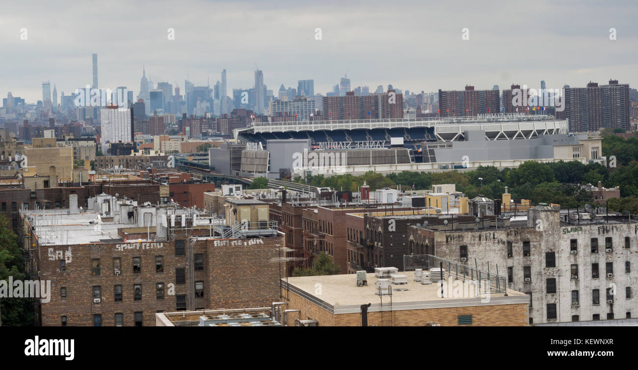 Densely packed apartment buildings and housing stock showing Yankee