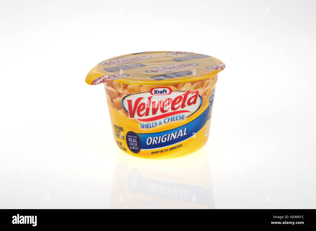 Unopened Tub of Velveeta shells & cheese by Kraft on white background, cutout USA Stock Photo