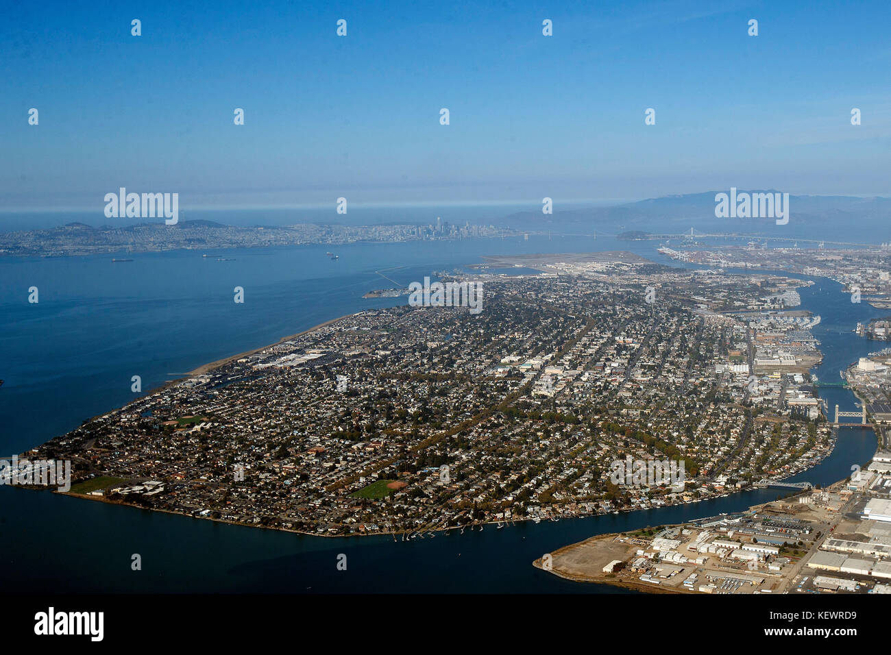 Aerial View of Alameda, California, United States of America Stock Photo