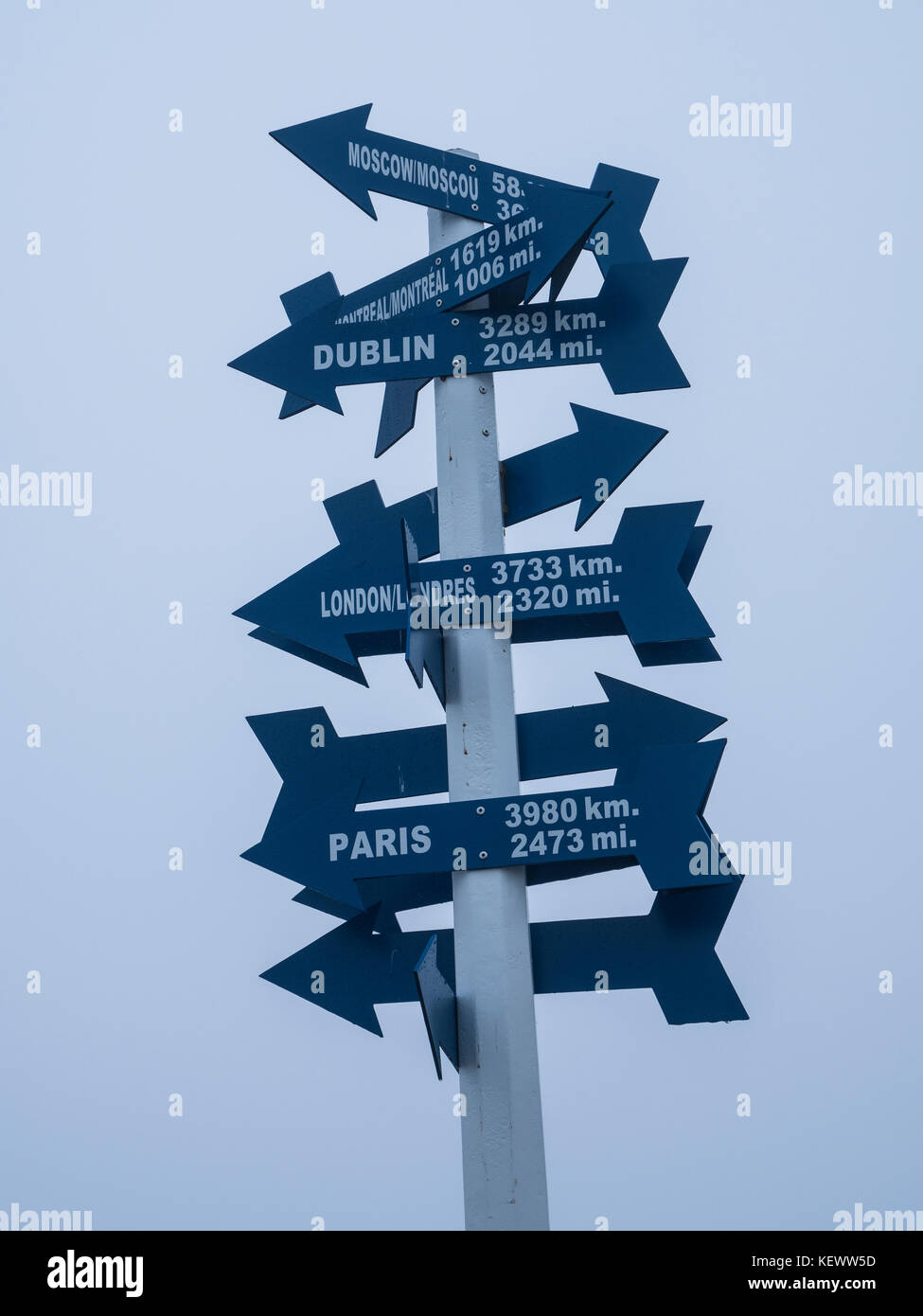 Distance and direction signs, Signal Hill National Historic Site, St. John's, Newfoundland, Canada. Stock Photo
