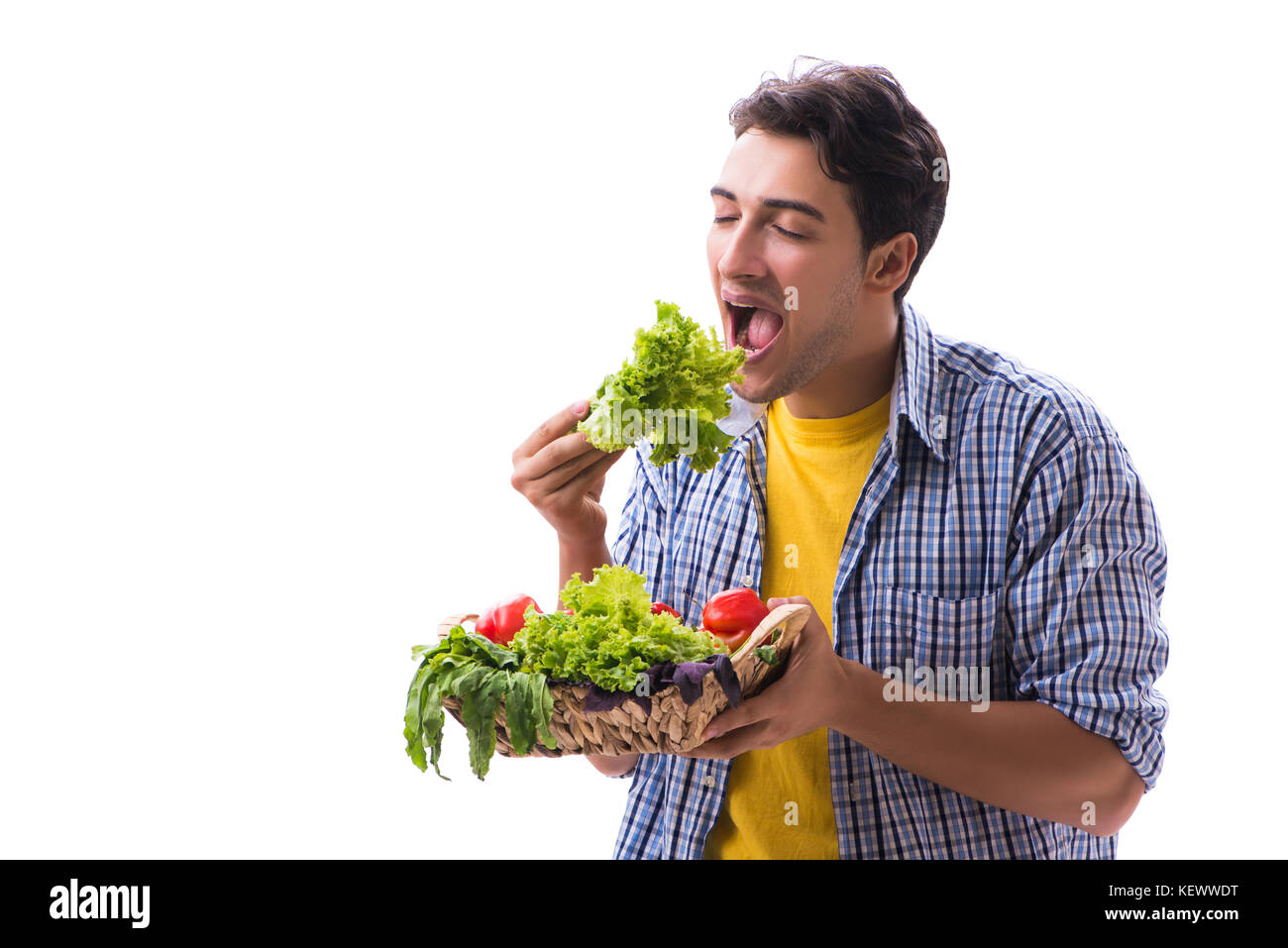 Man with basket of fruits and vegetables Stock Photo - Alamy