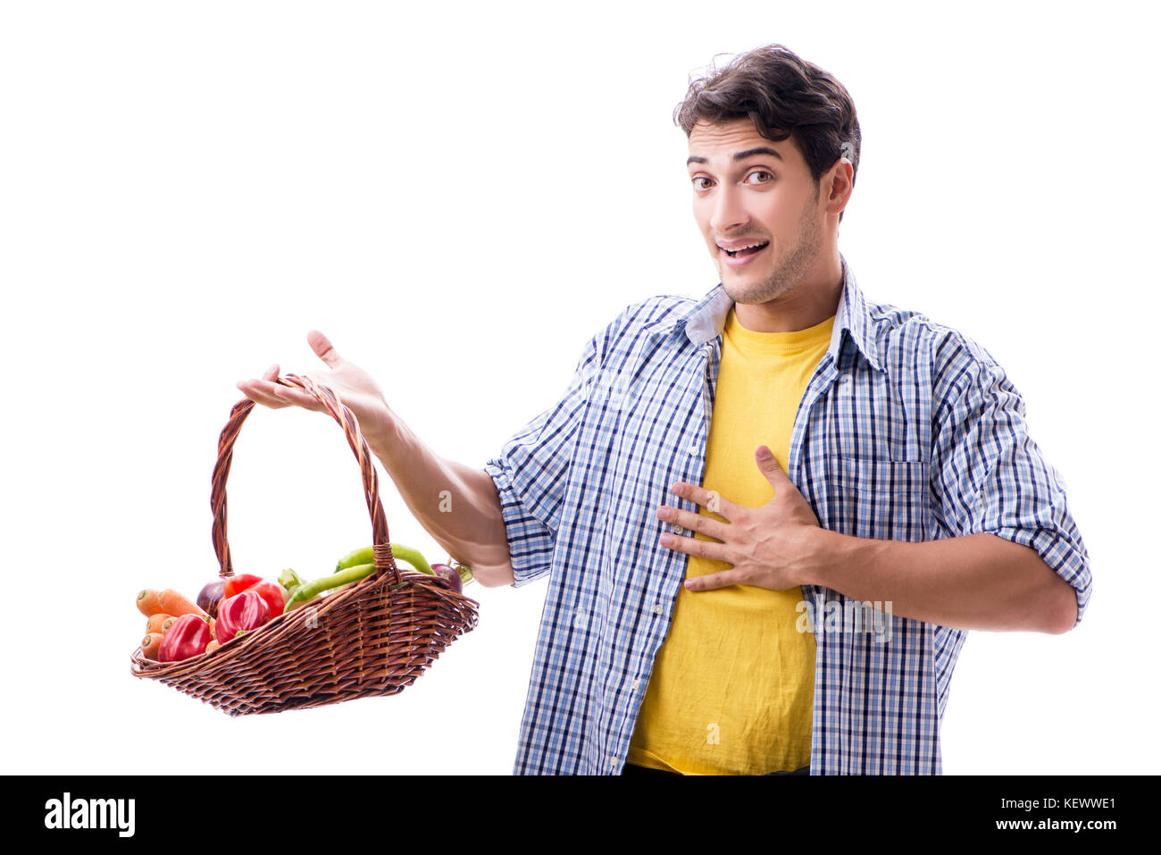 Man with basket of fruits and vegetables Stock Photo - Alamy