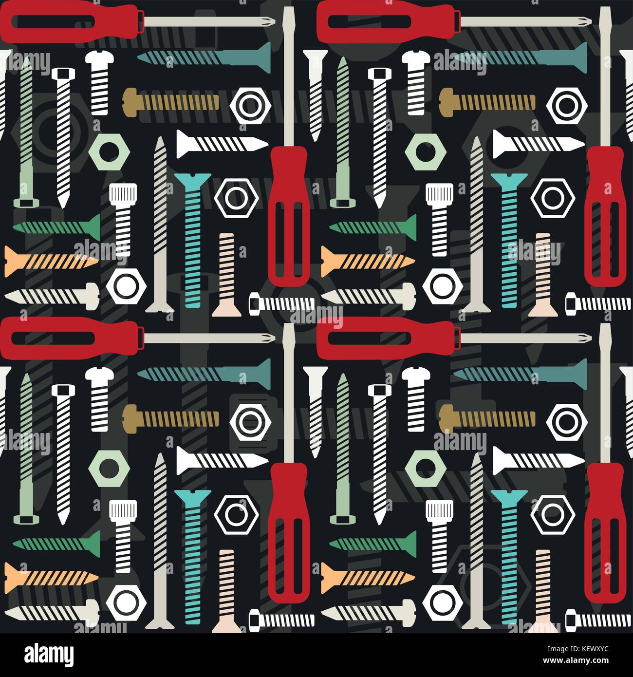 Seamless pattern background with screws and screwdrivers. Stock Vector