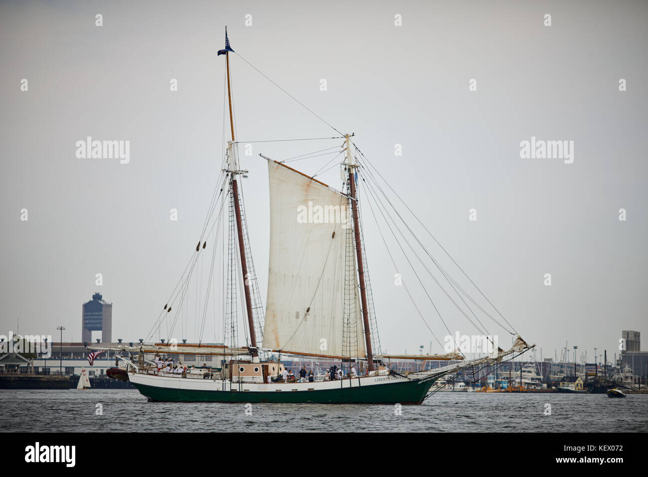 Boston Massachusetts New England North America USA , Bay area harbour  Charles Wittholz designed Liberty Clipper replica sailing ship sail boat inspir Stock Photo