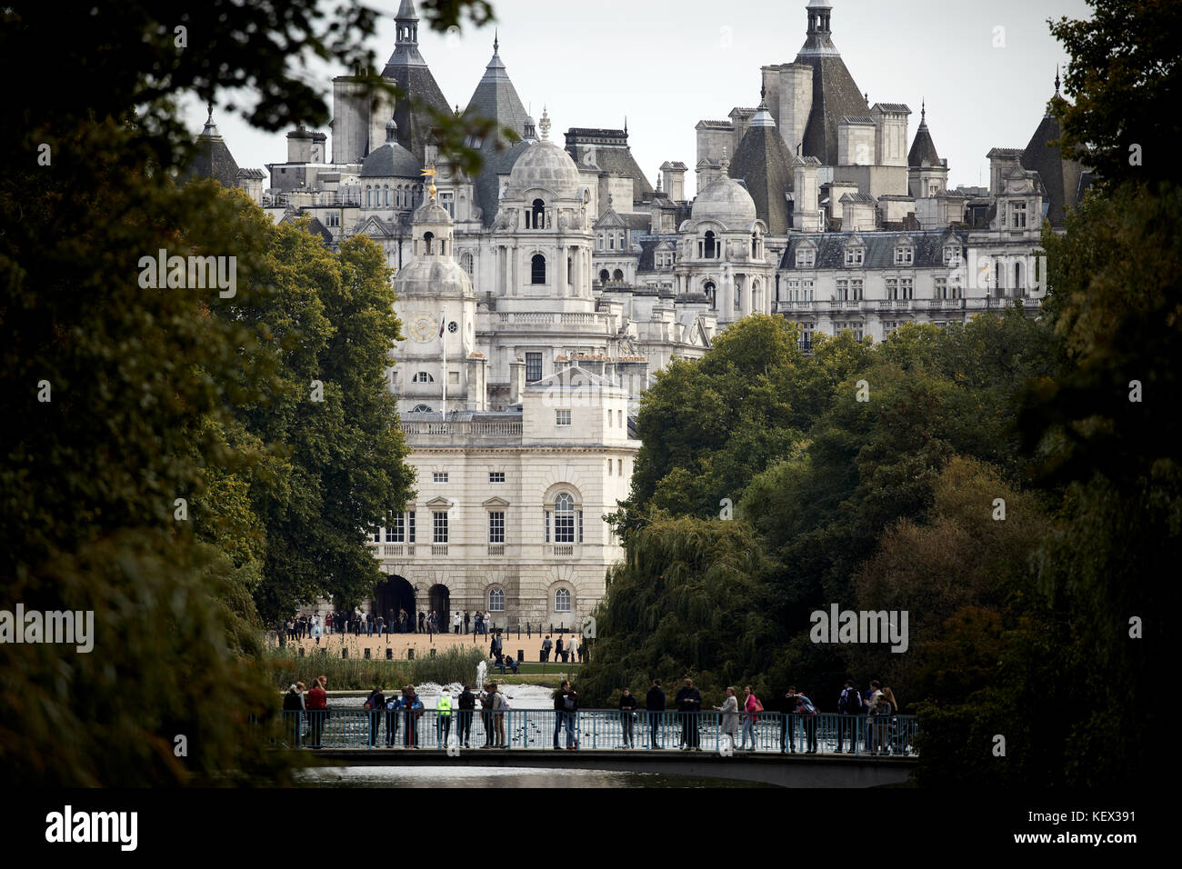 Horse Guards seen from  St James's Park City of Westminster  in London the capital city of England Stock Photo