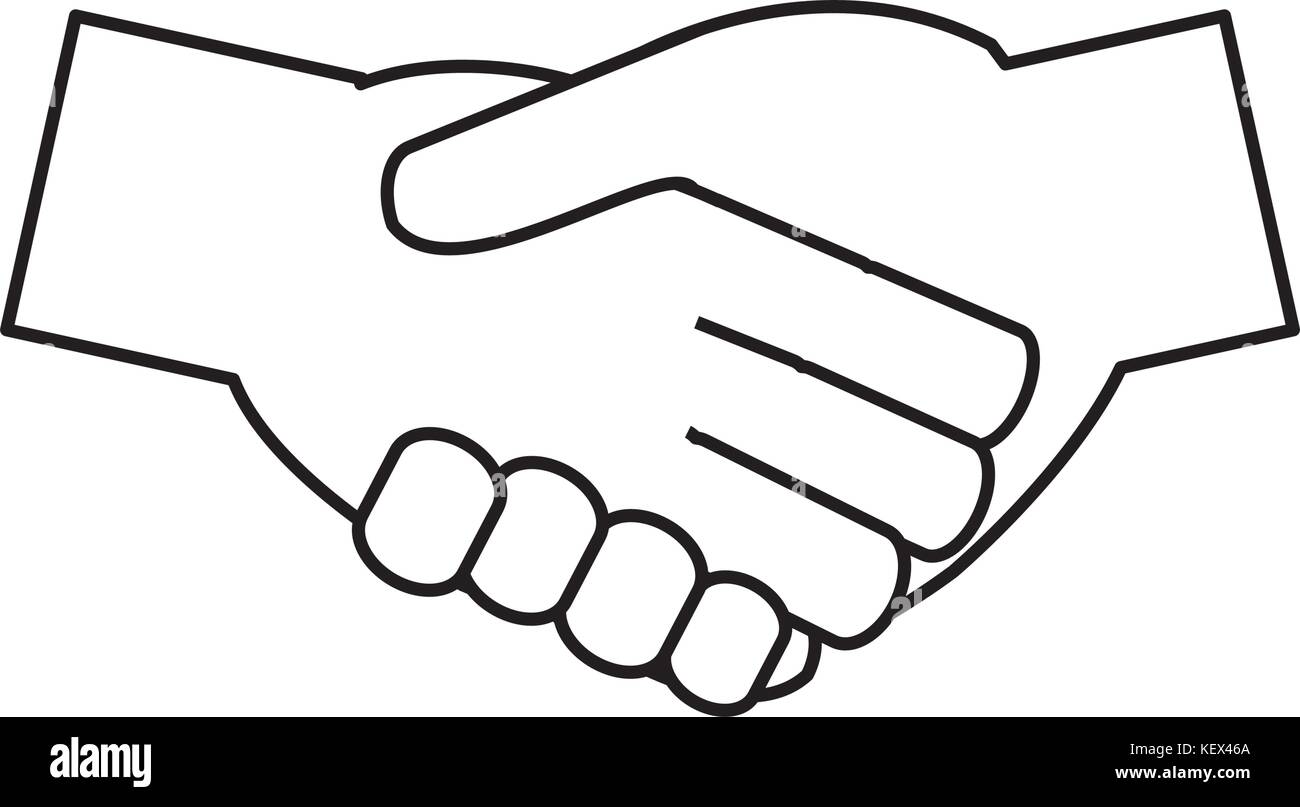 flat line uncolored handshakes with over white background vector