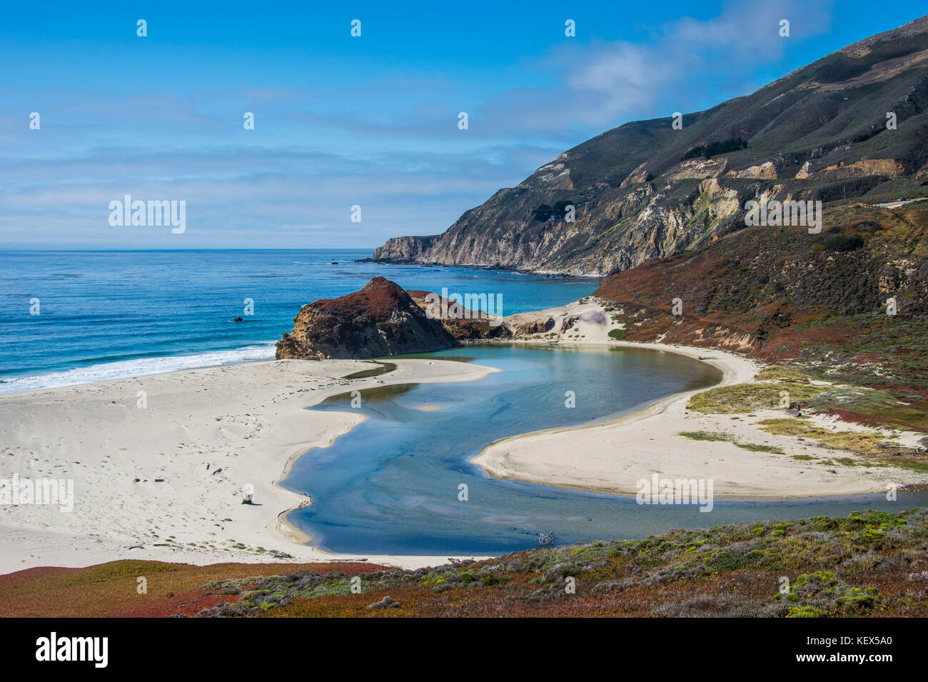 Big Sur river flowing out into the Pacific Ocean at Andrew Molera State