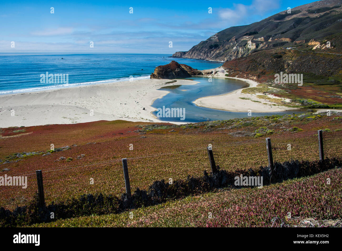 Big Sur river flowing out into the Pacific Ocean at Andrew Molera State