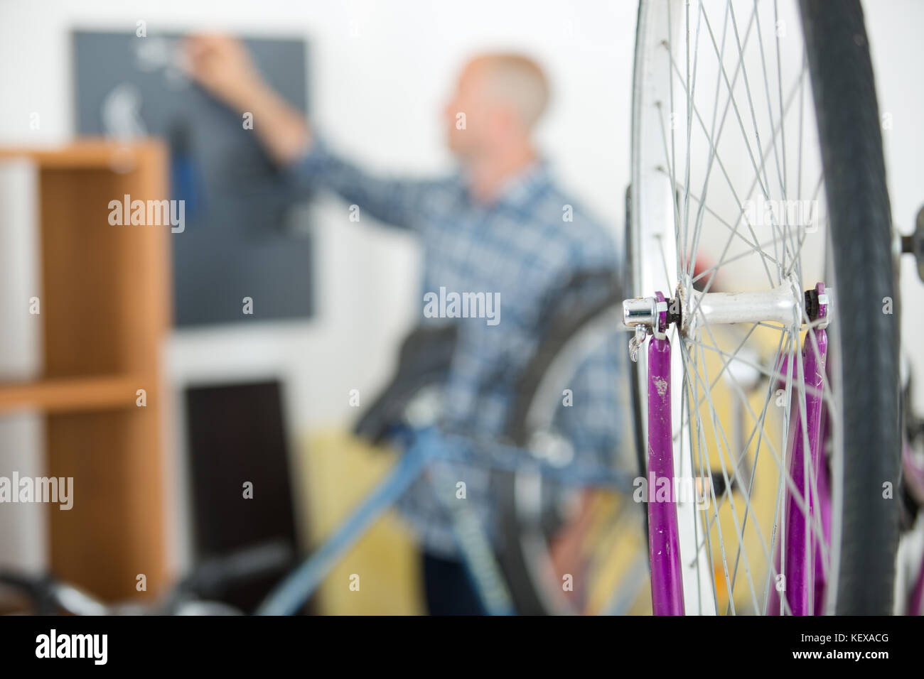 mountain bike wheel bike shop concept Stock Photo Alamy