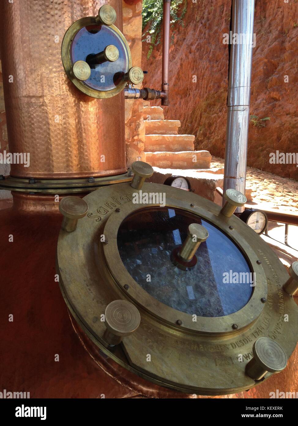 Cachaca making: beautiful copper pot still for distilling cachaca Stock Photo