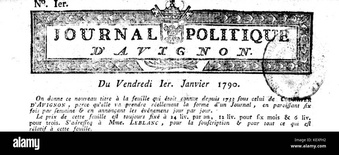 Courrier d'Avignon devenu Journal politique d'Avignon Stock Photo