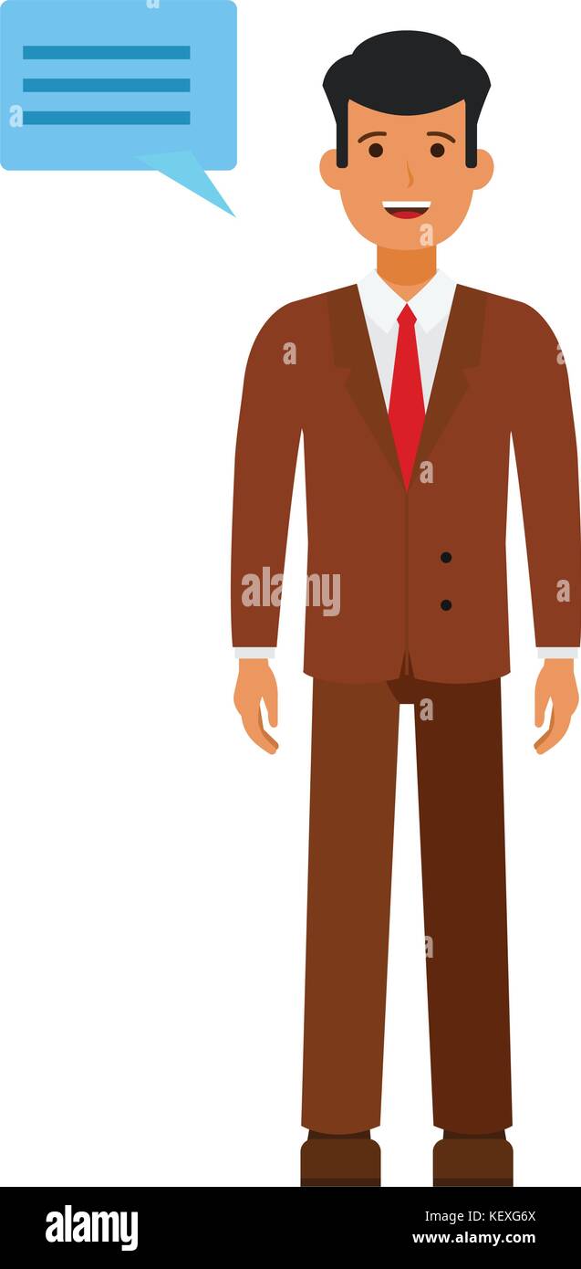Standing businessman with speech cartoon flat vector illustration ...