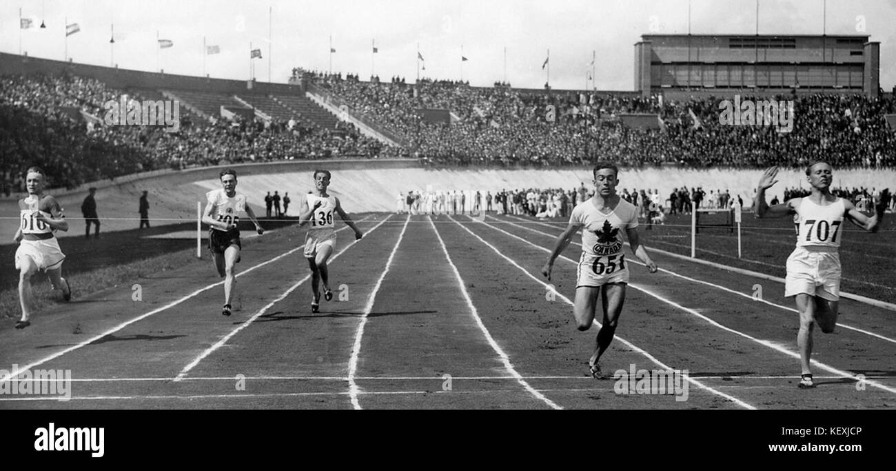 1928 Olympic 100 m heat 1 Stock Photo