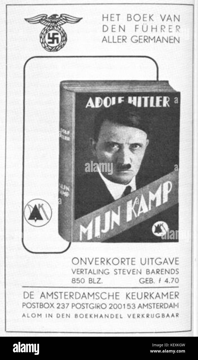 Advertentie voor Mijn Kamp   Adolf Hitler   Steven Barends   De Amsterdamsche Keurkamer 1939 Stock Photo