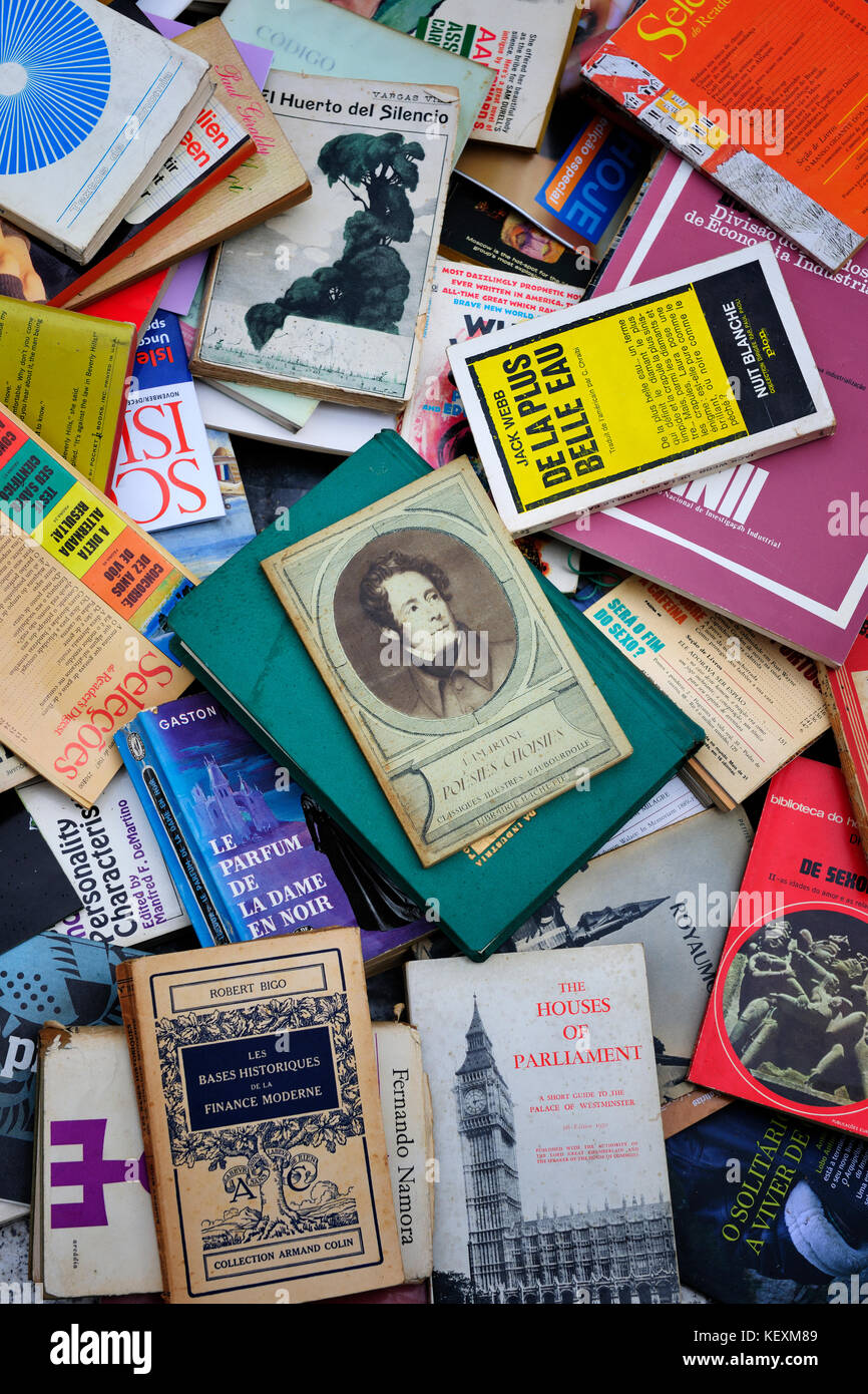 Old books in the street market. Feira da Ladra, Lisboa. Portugal Stock Photo
