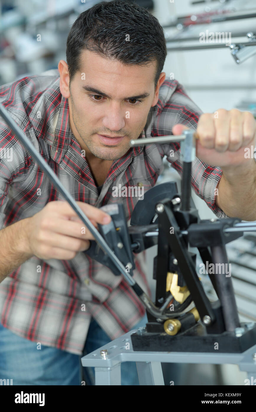 bicycle service mechanic serviceman working Stock Photo Alamy