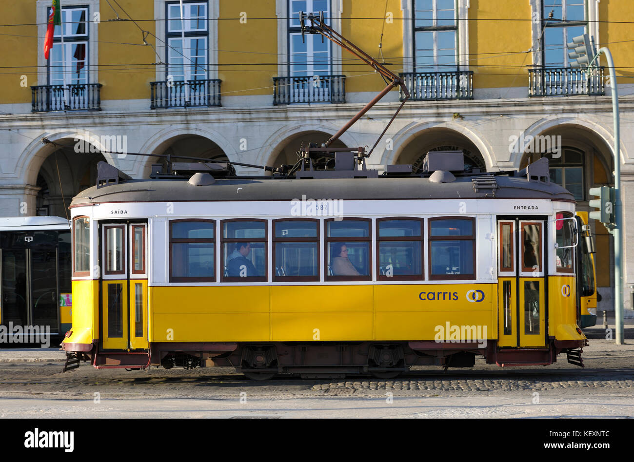Tram in the Terreiro do Paço, Lisbon. Portugal Stock Photo