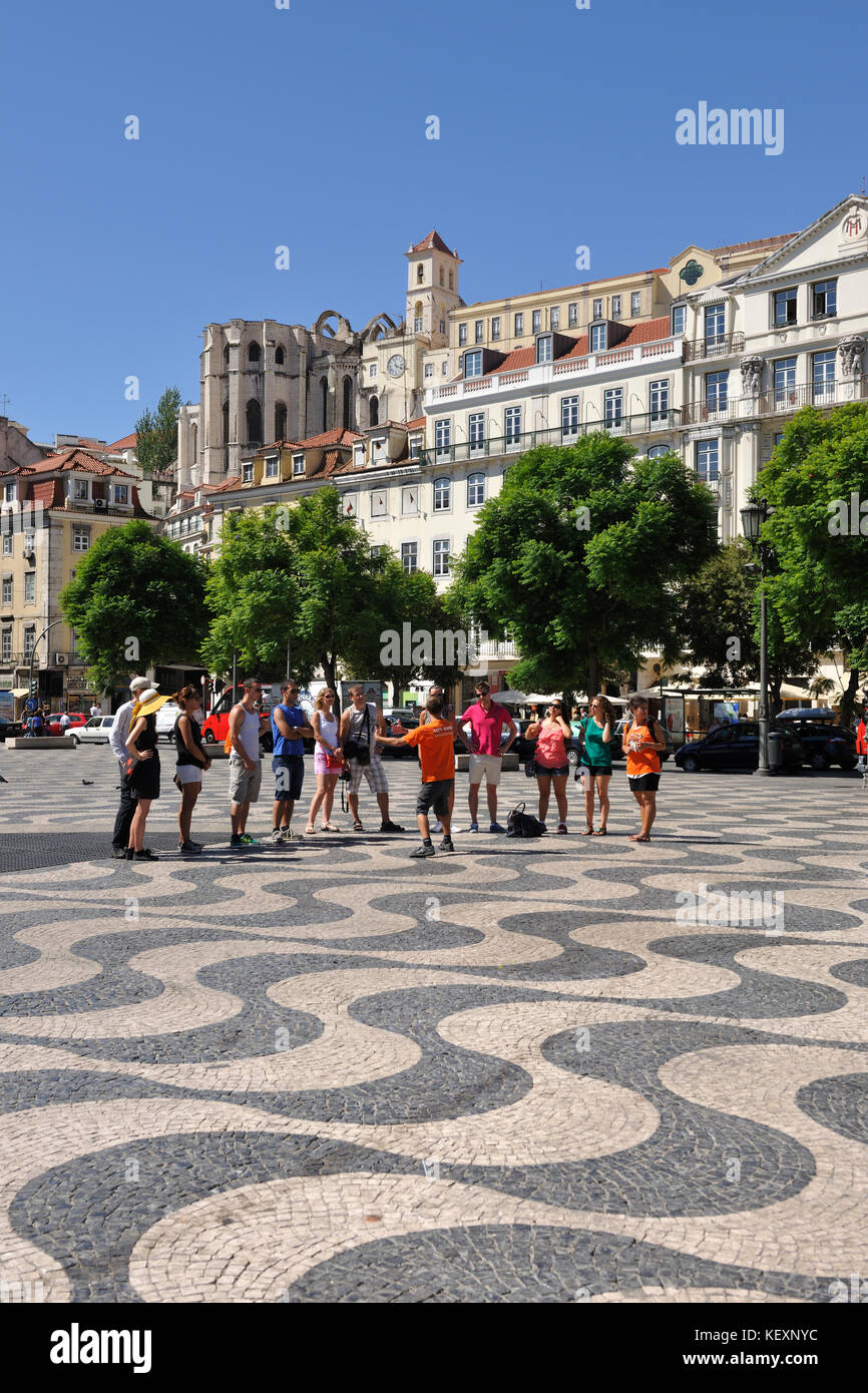 Tourists at Rossio, Lisbon. Portugal Stock Photo