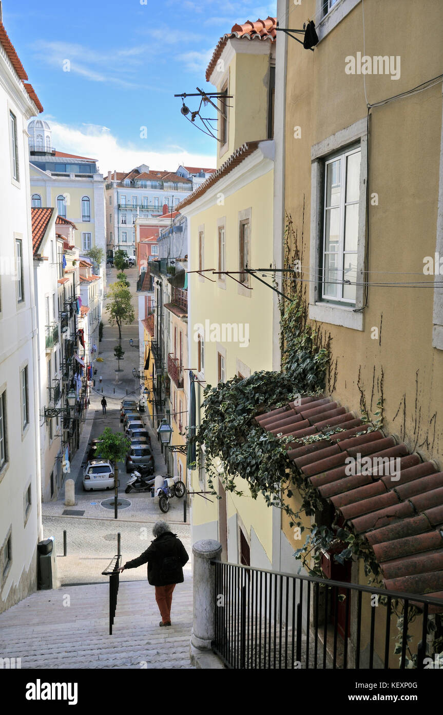 Streets of  Bairro Alto. Lisbon, Portugal Stock Photo