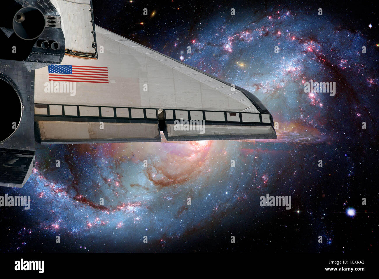Space shuttle orbiting Earth planet. Elements of this image furnished by NASA Stock Photo