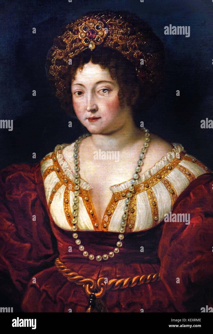 Isabella d'Este  1474 –1539 Marchesa of Mantua leading women of the Italian Renaissance as a major cultural and political figure. Patron of the arts - leader of fashion, whose innovative style of dressing was copied by women throughout Italy and at the French court. The poet Ariosto labeled her as the 'liberal and magnanimous Isabella', Peter Paul Rubens (1577–1640) Painter in the Flemish Baroque tradition .Antwerp, Antwerpen, Belgium, Stock Photo