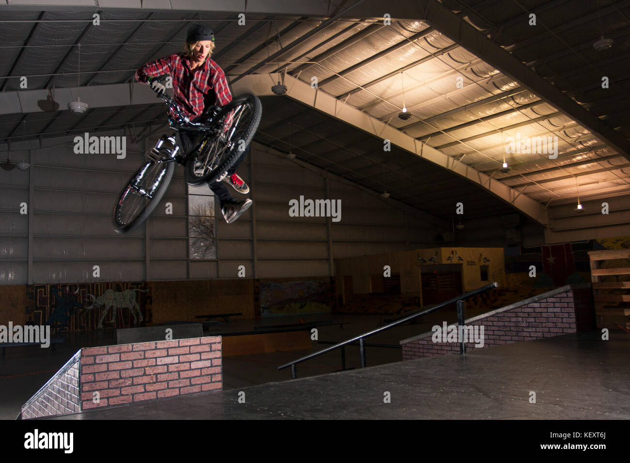 Logan Pete does a "tailwhip" in the Hanger at WoodWard West. Tehachapi