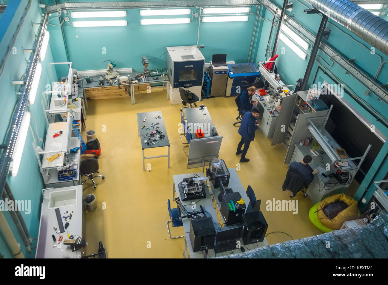 Modern industrial workplace interior in Skolkovo Technopark Stock Photo