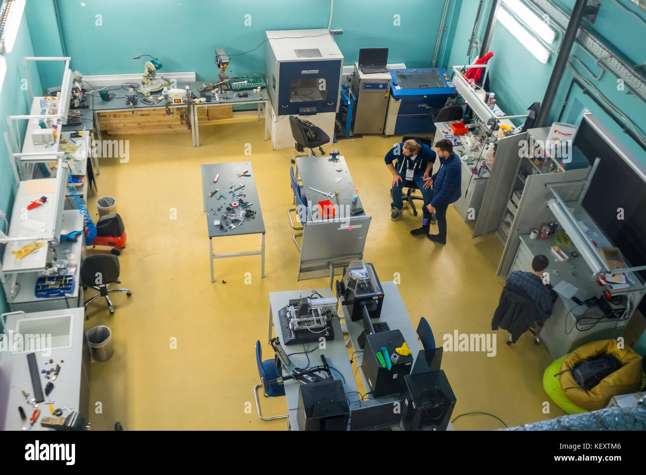 Modern industrial workplace interior in Skolkovo Technopark Stock Photo
