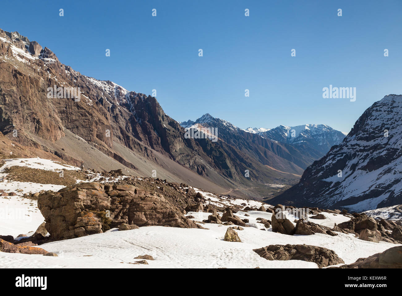 Snow covered mountains in winter in Chile Stock Photo - Alamy