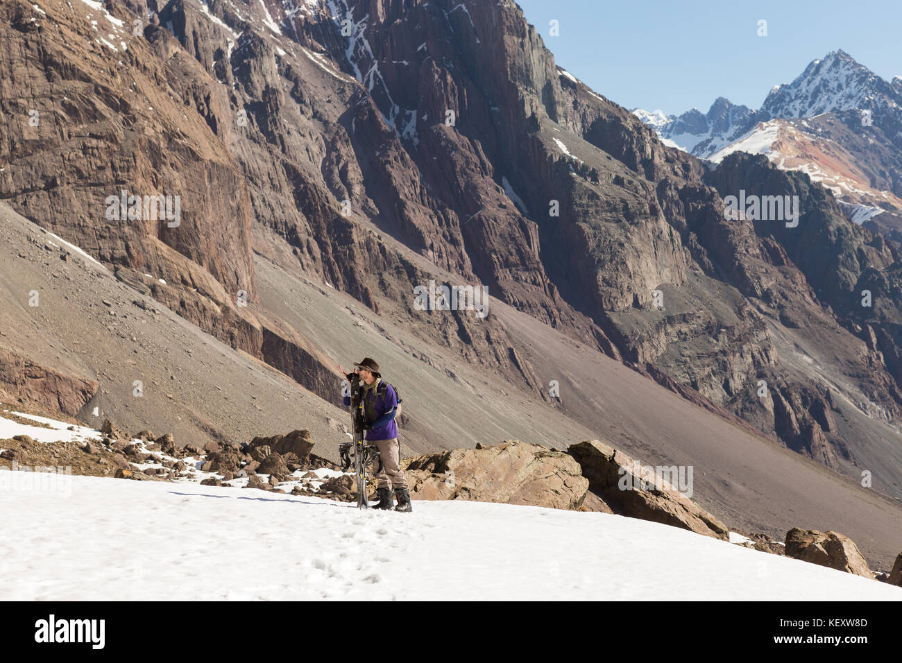A stylish splitboarder in mountains in South America Stock Photo - Alamy