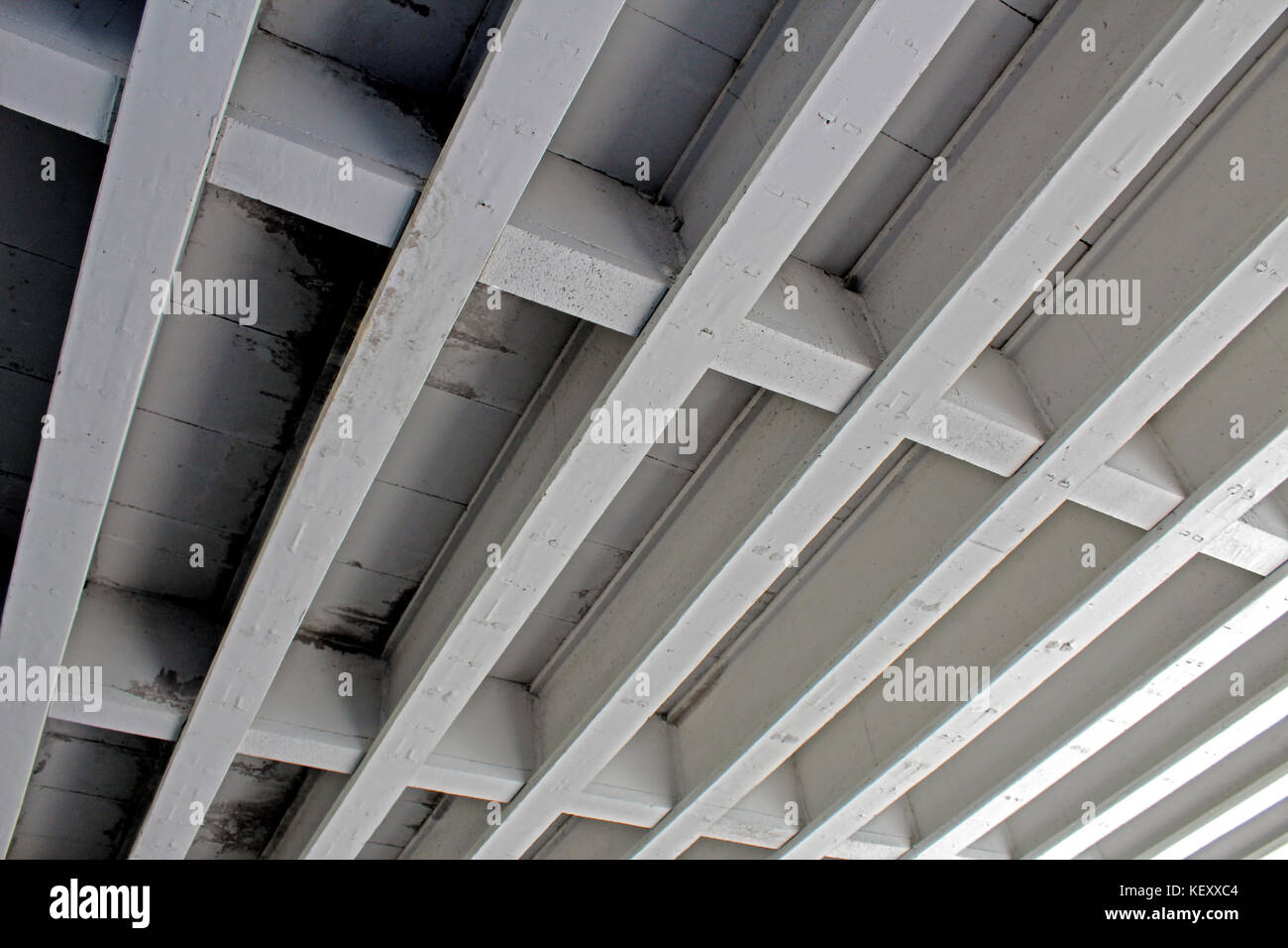 Support Beams Made Of Concrete Under A Road Bridge Stock