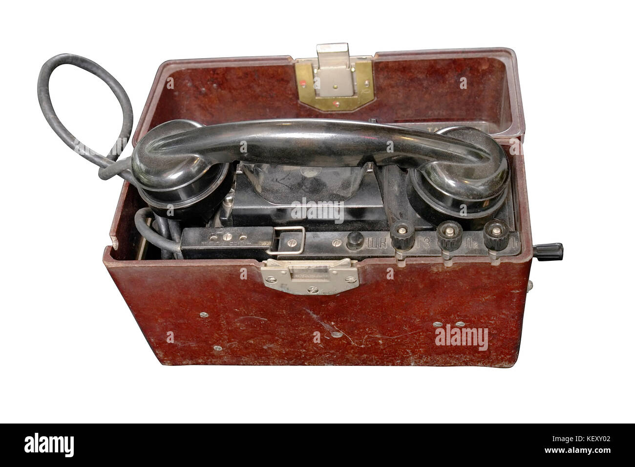 Soviet portable telephone set of local battery system (TAI-43). Model 1943. USSR/Russia Stock Photo