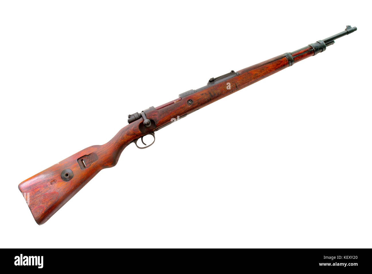 Germany at the WW2. German carabine (short rifle) (Mauser Gewehr 98, model of 1938). Path on white background. Stock Photo