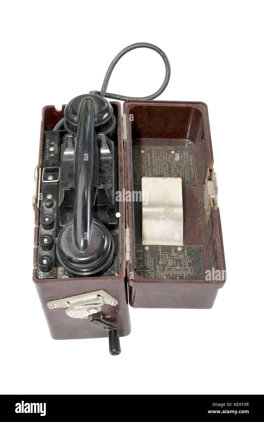 Soviet portable telephone set of local battery system (TAI-43). Model 1943. USSR/Russia Stock Photo