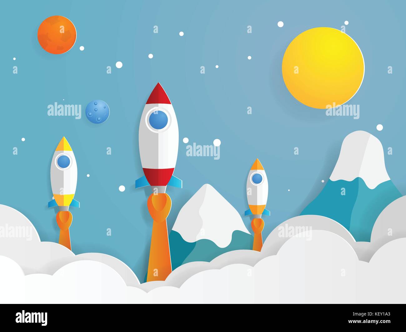 rocket launcher startup business concept paper art style vector ...