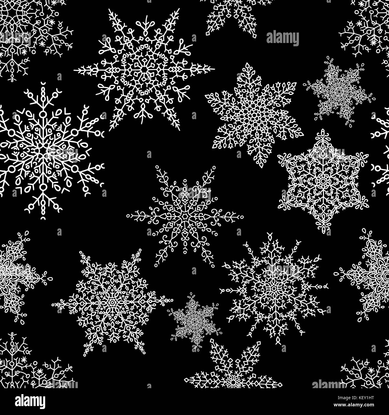 Snowflakes seamless pattern. Holiday white and blue background. Christmas vector illustration. Stock Vector
