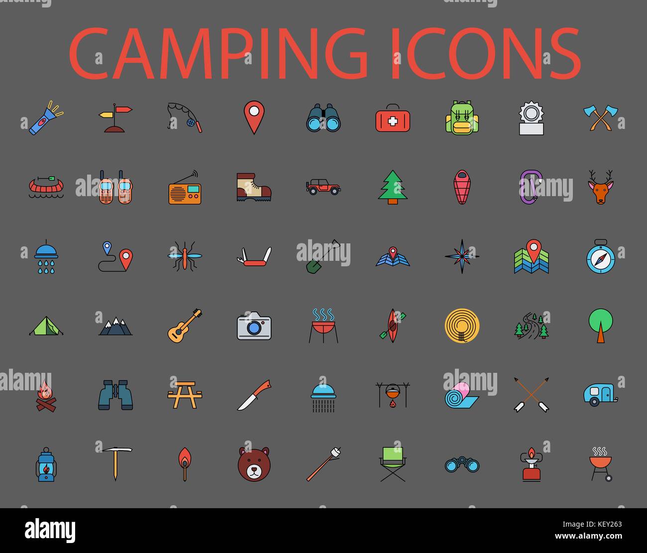 Camping flat vector related icon set for web and mobile applications ...